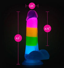 Load image into Gallery viewer, Neo Elite Glow In The Dark Rainbow Rave 6.5 Silicone Dual Density Dildo&quot;
