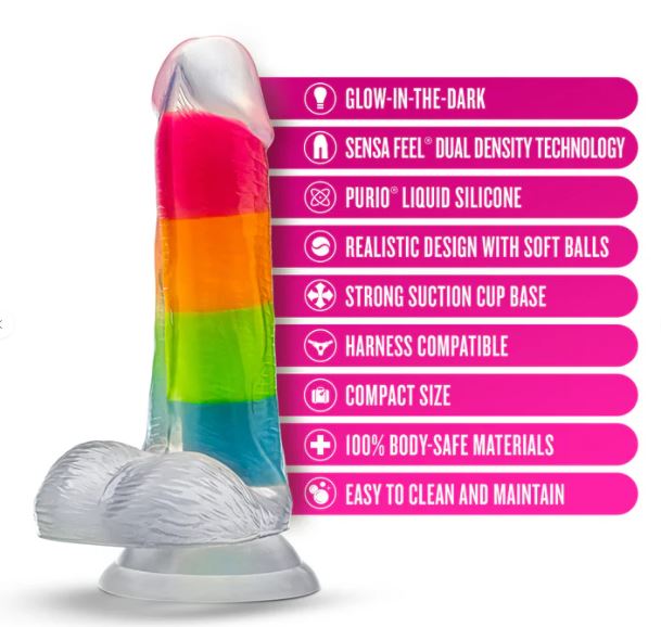 Neo Elite Glow In The Dark Rainbow Rave 6.5 Silicone Dual Density Dildo