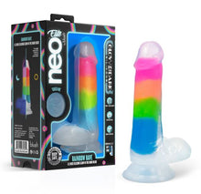 Load image into Gallery viewer, Neo Elite Glow In The Dark Rainbow Rave 6.5 Silicone Dual Density Dildo&quot;
