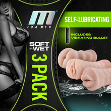 Load image into Gallery viewer, M For Men 3 Pk Vibrating Self Lubricating Stroker Sleeve Kit Vanilla
