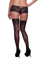 Load image into Gallery viewer, Sheer Thigh High W/ Stay Up Lace Top Black Queen
