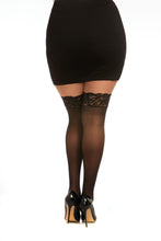 Load image into Gallery viewer, Sheer Thigh High W/ Stay Up Lace Top Black Queen
