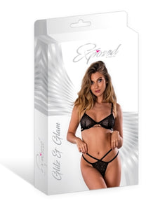 Glitz & Glam Bra & Thong Set Black S/m