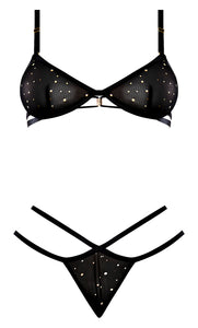 Glitz & Glam Bra & Thong Set Black S/m
