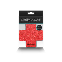 Load image into Gallery viewer, Pretty Pasties Glitter Cross Red/silver 2 Pair
