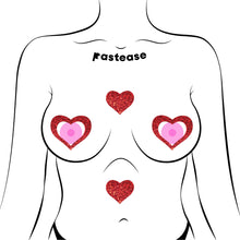 Load image into Gallery viewer, Pastease Glitter Peek A Boob Hearts Red
