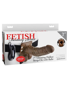 Fetish Fantasy Hollow Strap On W/ball 7 Vibrating Brown "