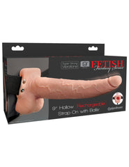 Fetish Fantasy 9 In Hollow Rechargeable Strap-on W/ Balls