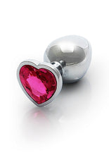 Load image into Gallery viewer, Heart Gem Butt Plug Medium Silver Rubellite Pink
