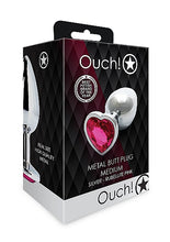 Load image into Gallery viewer, Heart Gem Butt Plug Medium Silver Rubellite Pink
