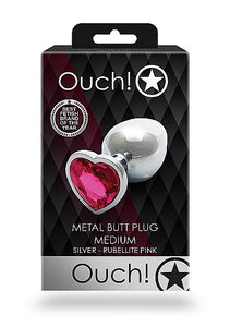 Heart Gem Butt Plug Medium Silver Rubellite Pink