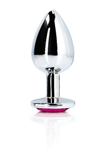 Heart Gem Butt Plug Medium Silver Rubellite Pink