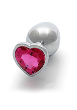 Load image into Gallery viewer, Heart Gem Butt Plug Medium Silver Rubellite Pink
