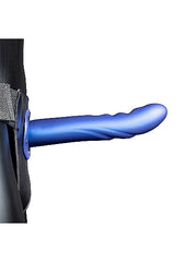 Ouch! Textured Curved Hollow Strap-on 8in Metallic Blue
