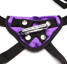 Load image into Gallery viewer, Velvet Vibrating Harness Purple
