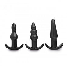 Load image into Gallery viewer, Trinity Vibes 4 Pc Vibrating Anal Plug Set Black
