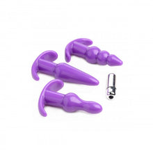 Load image into Gallery viewer, Trinity Vibes 4 Pc Vibrating Anal Plug Set Purple

