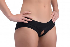 Strap U Lace Envy Crotchless Panty Harness Black S/m