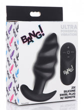 Load image into Gallery viewer, Bang! 21x Vibrating Silicone Swirl Butt Plug W/ Remote Black
