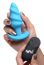 Load image into Gallery viewer, Bang! 21x Vibrating Silicone Swirl Butt Plug W/ Remote Blue
