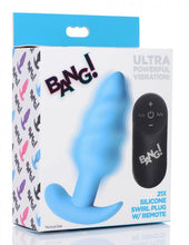 Load image into Gallery viewer, Bang! 21x Vibrating Silicone Swirl Butt Plug W/ Remote Blue
