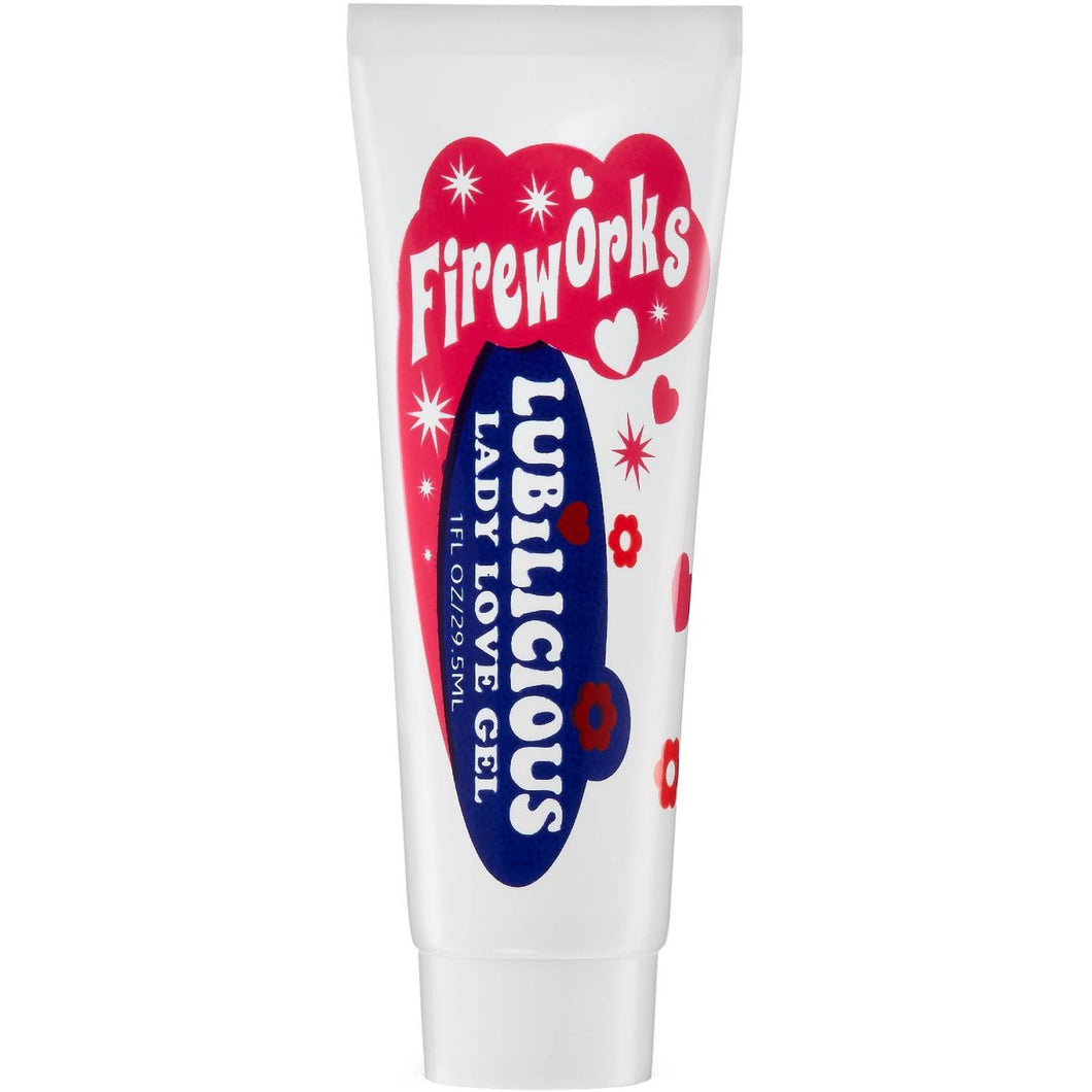 front of 1 oz tube of Fireworks female arousal gel from Lubilicious Lube